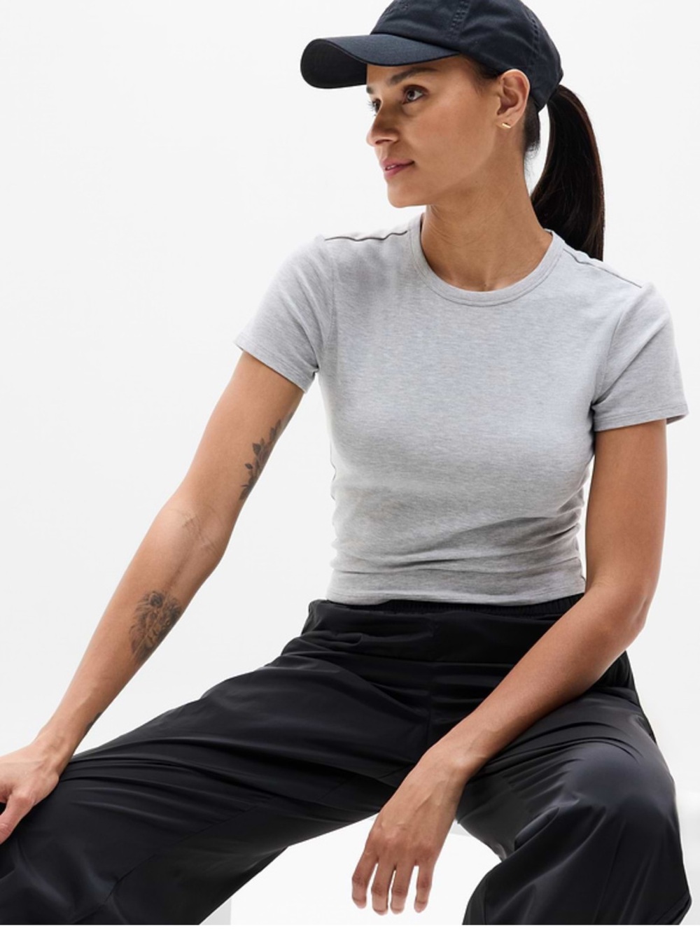 Athleta Signature Rib Crop Tee in Grey Heather Sz M